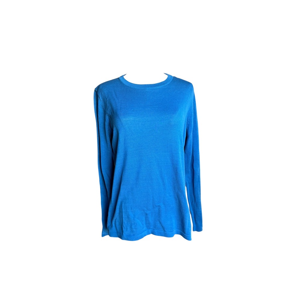 WinterSilks Blue Silk Cotton Blend Long Sleeve Crewneck Sweater Medium